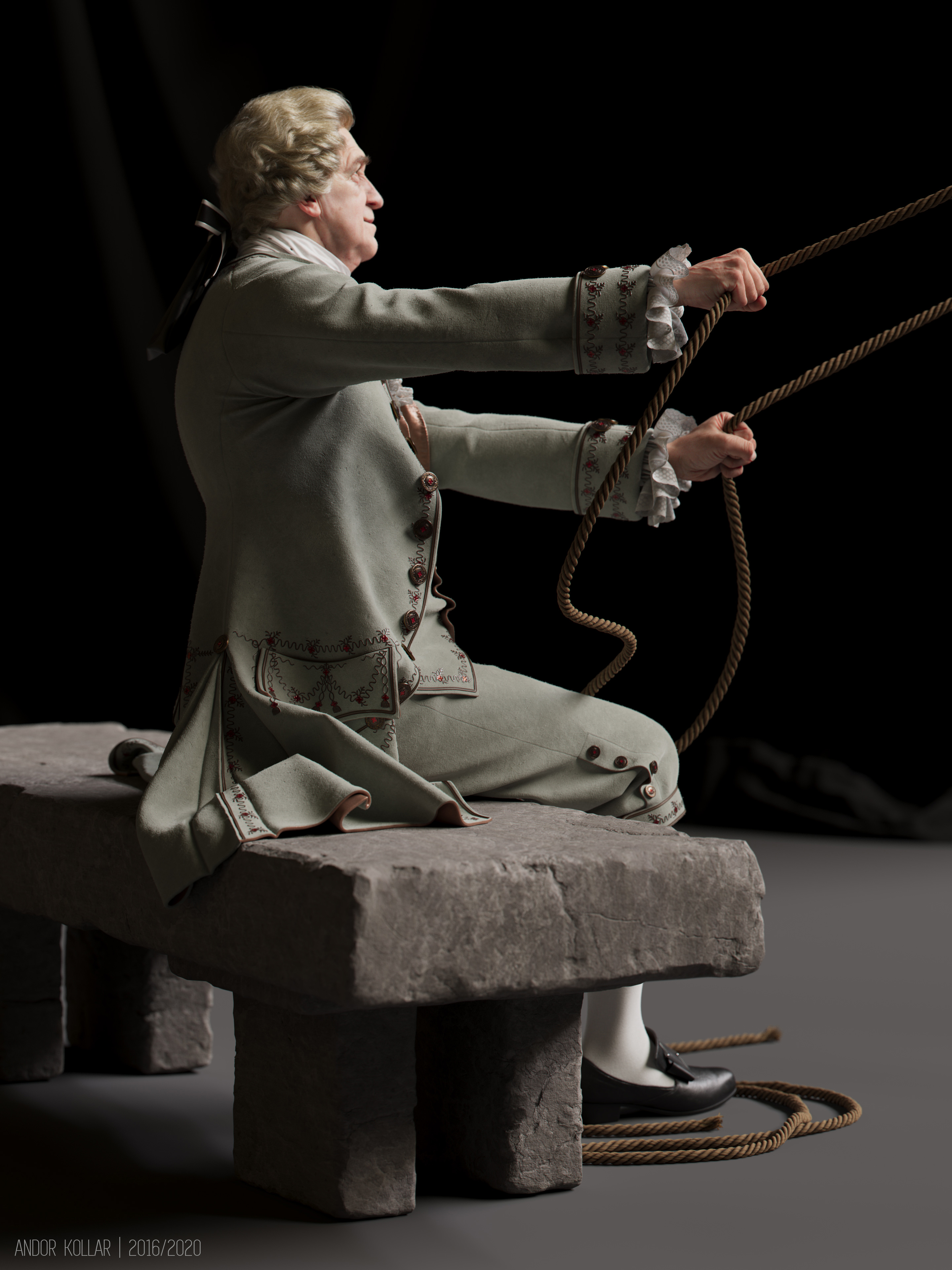 18th century 3d aristocrat character with justacorp coat and wig in Maya with Arnold renderer