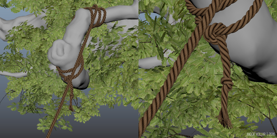 Rope tied to the tree in Maya