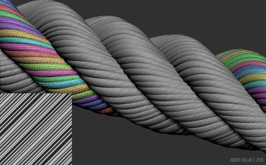 Rope fibers in ZBrush with diagonal lines texture