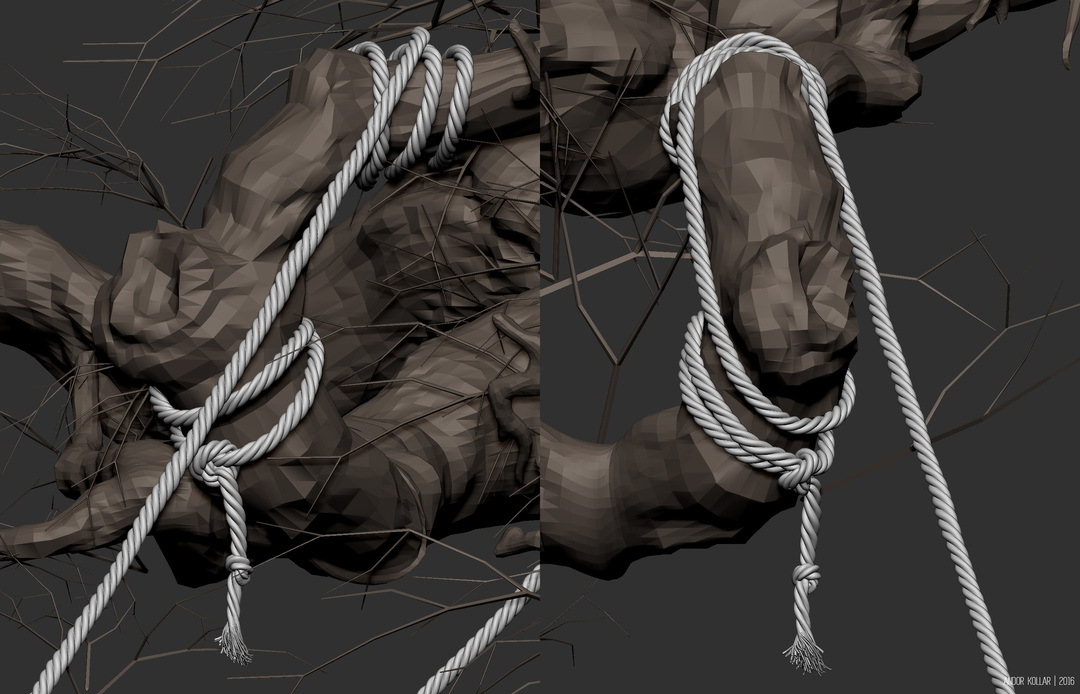 ZBrush rope knot and frayed end