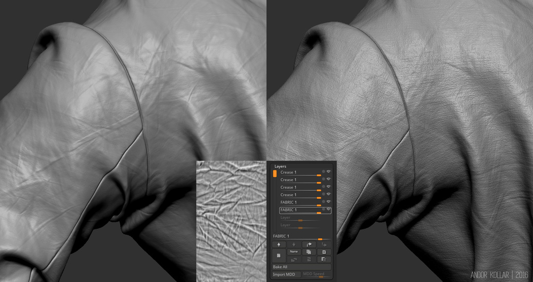 NoiseMaker cloth wrinkles in ZBrush with texture