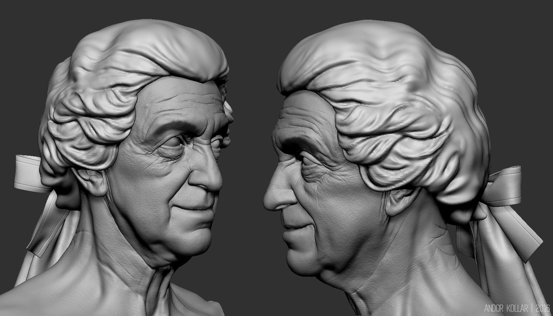 Old Man with wig and ribbon bow in ZBrush