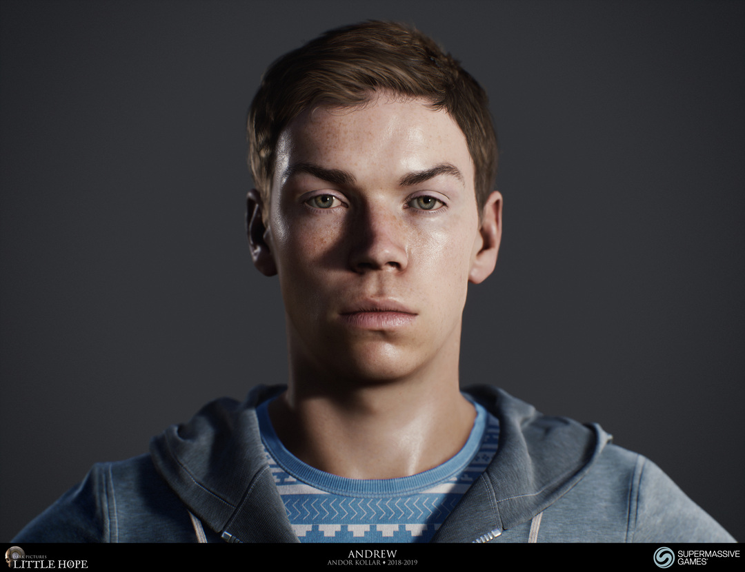 Little Hope, 3d game character, Head of Andrew, short brown hair, Will Poulter, Unreal Engine, Andor Kollar