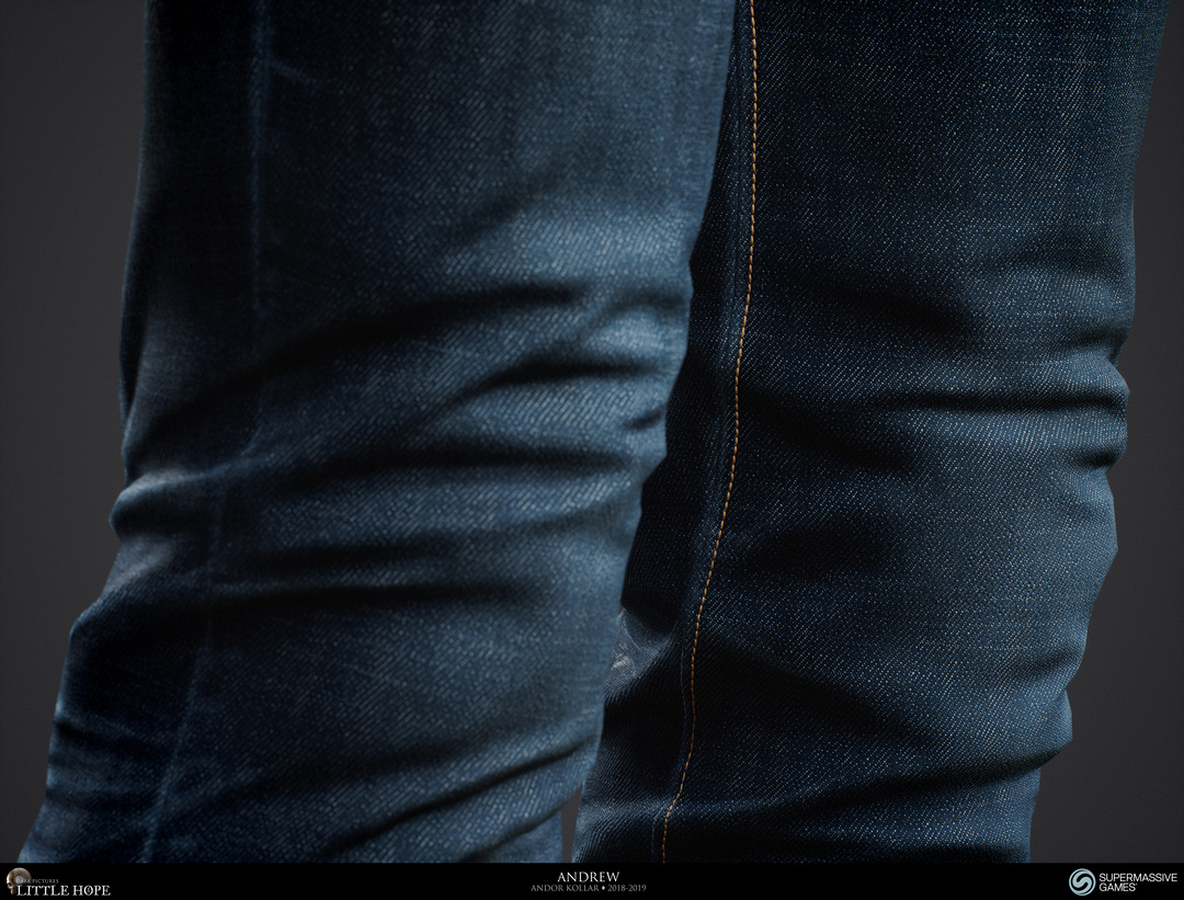 Little Hope, 3d game character, Andrew, detailed realistic blue jeans denim, Unreal Engine, Andor Kollar