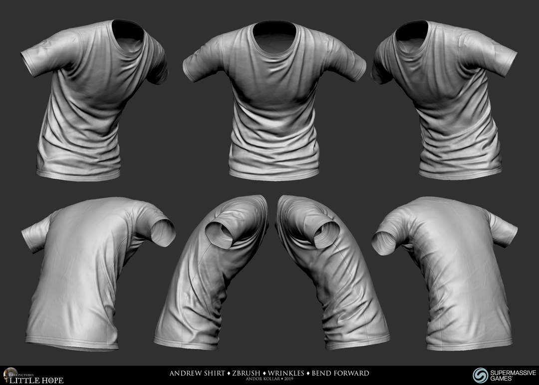 Little Hope, Andrew, 3d character, ZBrush sculpting, shirt, bend forward