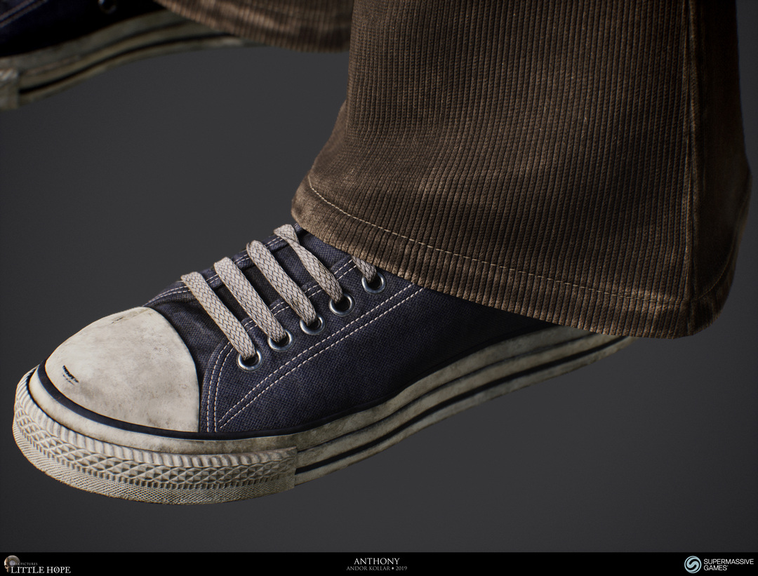 Little Hope, 3d game character, Anthony, brown flared pants, brown flared jeans, corduroy, shoe, plimsoll, Unreal Engine, Andor Kollar
