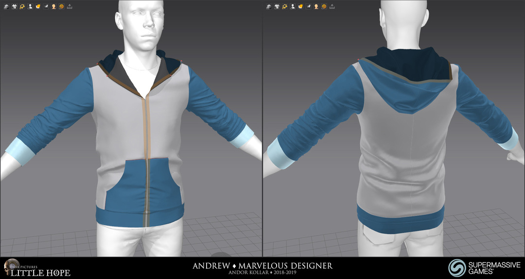 Little Hope, Andrew, Marvelous Designer, hoodie, cloth simulation, Andor Kollar